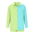 thumbnail image 5 of Women Lounge Sets 2 Piece Patchwork Cotton Long Sleeve Lapel Buttn Down Shirts High Waist Shorts Sets Outfits, 5 of 5
