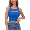 thumbnail image 1 of Alove Women's Front Hollowed-out Crop Camisole Cotton Sleeveless Short Tank Top Round Neck Vest, 1 of 8