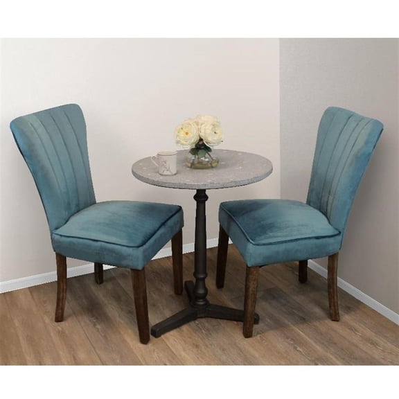 Sheridan 3-Piece Dining Set With 24" Stone Top Table In Gray And 2 Teal Chairs