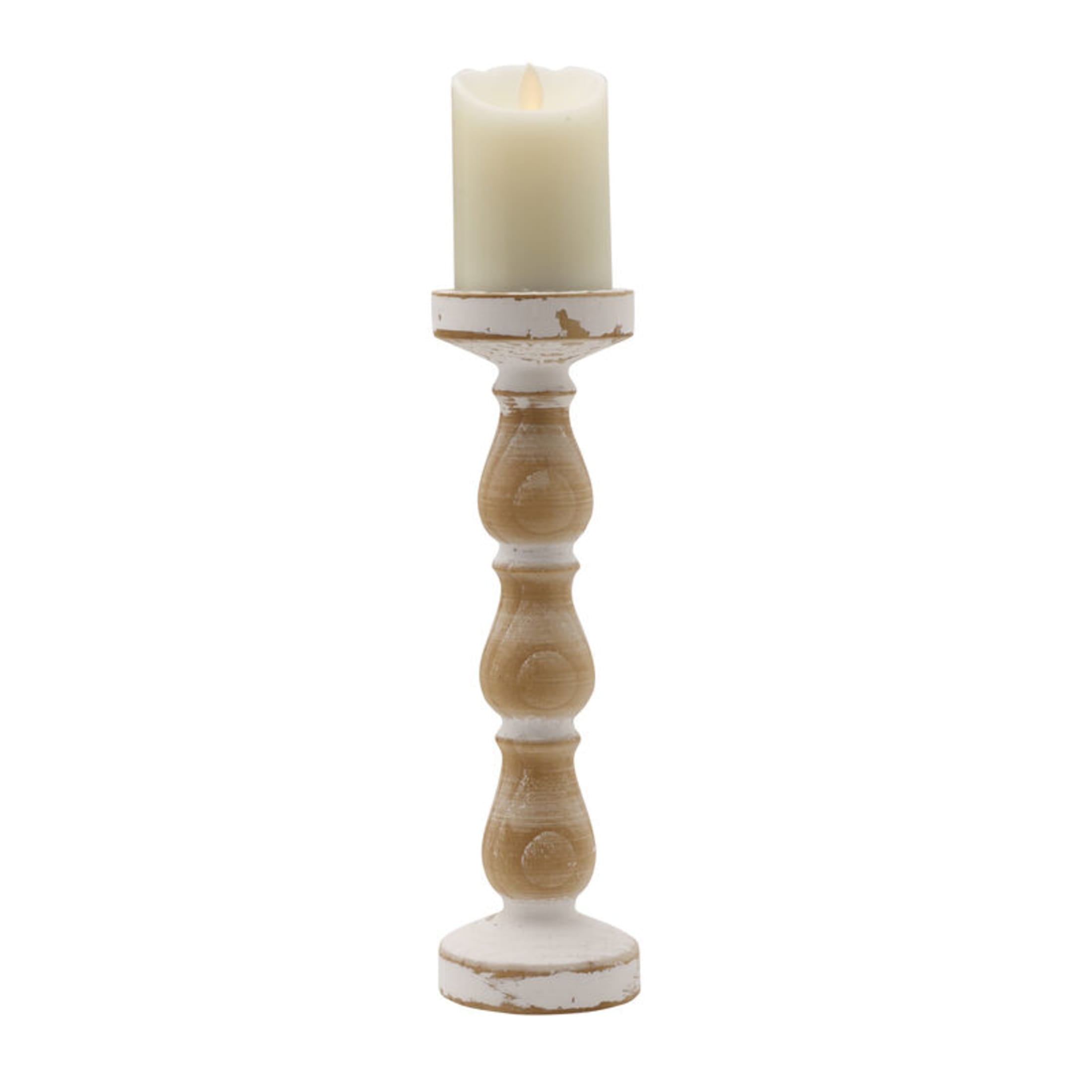 Elements 14 inch Wood Candleholder, White