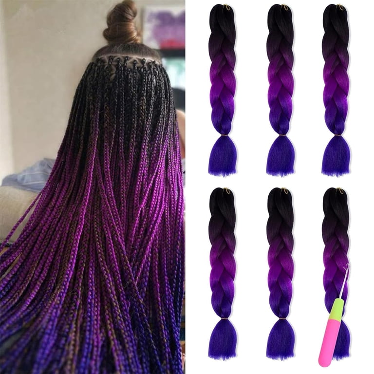 6 Pack 24 Inch Braiding Hair Extensions, Colored Pre  display picture 1