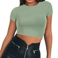 thumbnail image 4 of Green Shirts for Women Round Neck Summer Solid Color Short T Shirt Ladies Tops and Blouses, 4 of 5