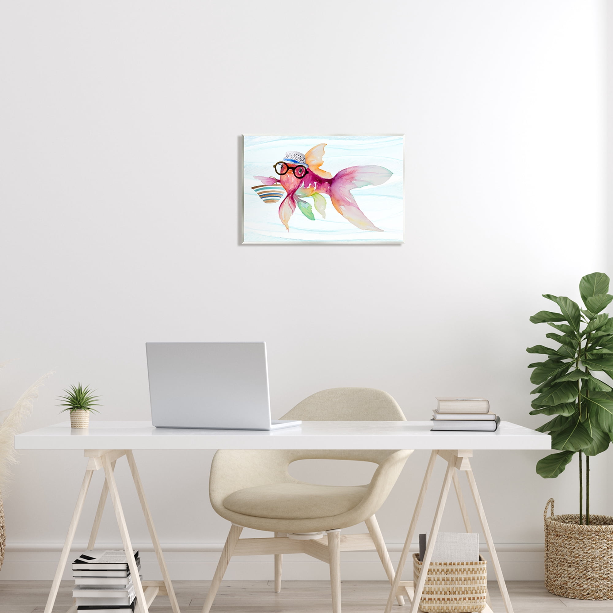 Stupell Hipster Fish Funny Sea Life Landscape Painting Wall Plaque Unframed Art Print Wall Art