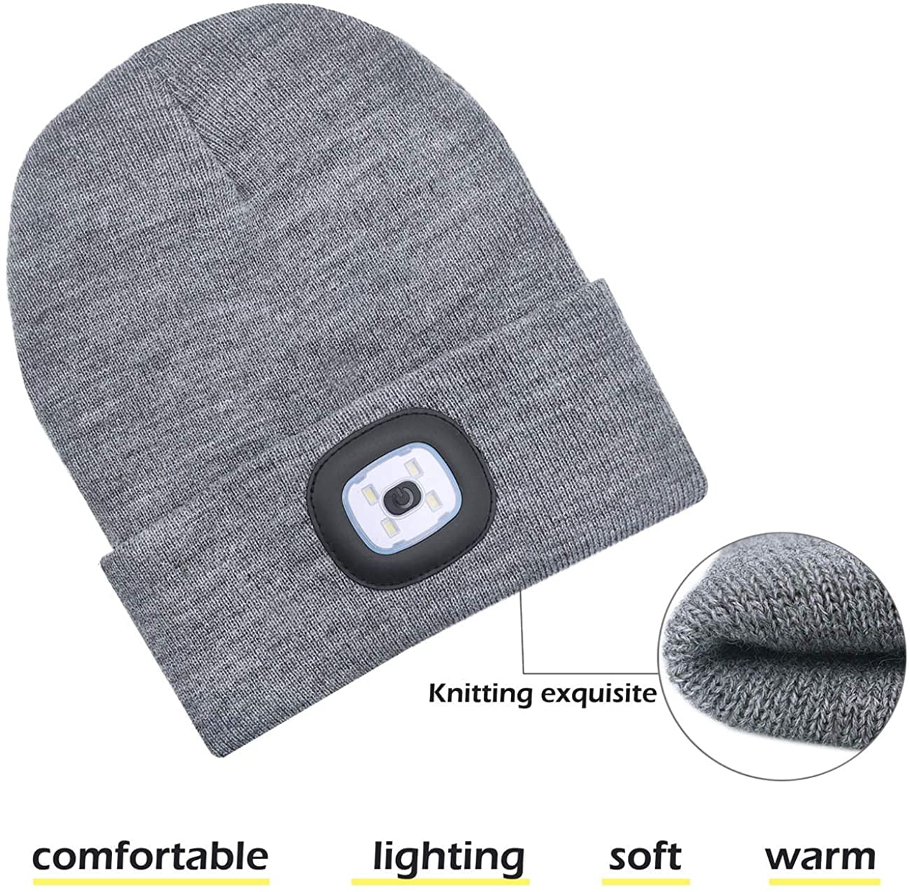 Windfall Unisex LED Beanie Hat with Light, Headlamp Beanie, Gifts for Dad Father Men Husband Warm Knitted Cap