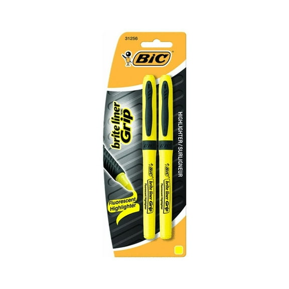 BICGBLP21YW - Brite Liner Grip Highlighter, Chisel Tip, Yellow, 2 Pack