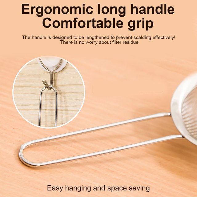 Electronicheart Fine Mesh Strainer for Kitchen Stainless Steel Tea Colander Long Handle Food Sifter Flour Sieve Baking Tool, 10cm