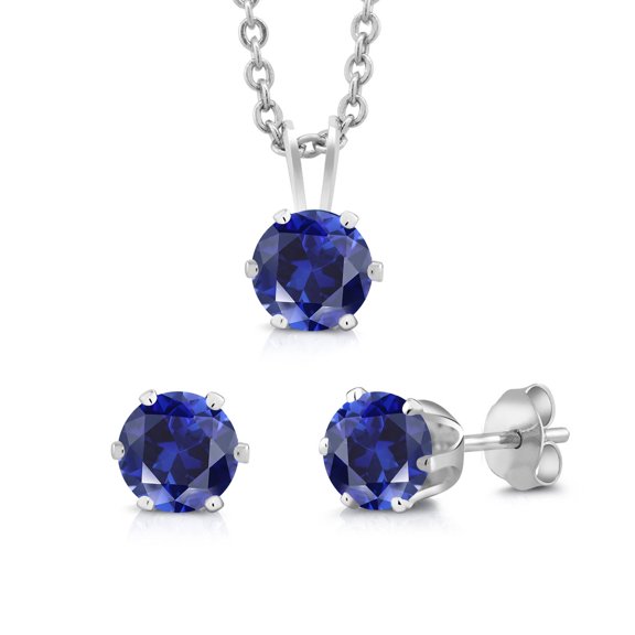 Gem Stone King 3-Piece Set: 3 Ct Cttw Simulated Sapphire Necklace and Earrings Jewelry Set 18 inches