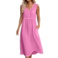 thumbnail image 2 of Nfurl Linen Nightgowns for Women with Pockets Flowy Notch V Neck Sleep Dress Casual Summer Sleeveless House Dresses Ladies Long Nightgown Pink,M, 2 of 4