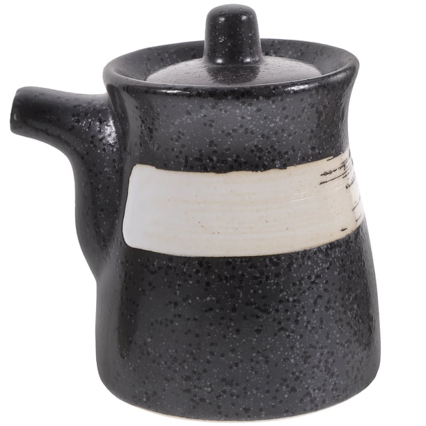 1 unidad de bote de cerámica para aceite, salsas y condimentos, ideal para la cocina (negro).