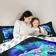 thumbnail image 4 of Manfei Cartoon Console 7 Pieces Bedding Comforter Set,Modern Video Game Full Bedding Set,Blue Green Black Fitted Sheet Flat Sheet For Boys Teens,Super Cozy Room Decor Reversible, 4 of 8