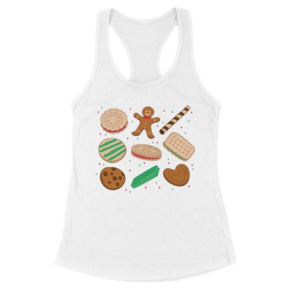 Christmas Cookie Grid Tank Top Fitted Racerback Women's Large White