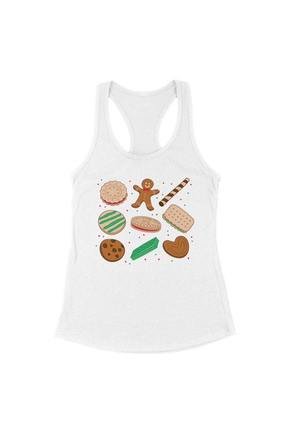 Christmas Cookie Grid Tank Top Fitted Racerback Women's X-Large White