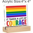thumbnail image 2 of Gay Pride Gifts for Men Friends Women It Takes a Lot of Courage LGBT Clear Desk Decorative Sign Gay Pride LGBTQ Pride Acrylic Sign with Stand Table Plaque Sign Keepsake Art Decor, 2 of 4
