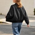 thumbnail image 3 of PRINxy Women's Long Sleeve Bomber Collar Full Zip Jacket with Decorative Chest Zip, Side Pockets for Fall Winter Casual Black L, 3 of 8