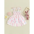thumbnail image 2 of Biekopu Toddler Girls Easter Dress Rabbit Print Tie-Up Spaghetti Strap Sleeveless Ruched Baby Dress Summer Casual Princess Dress, 2 of 7