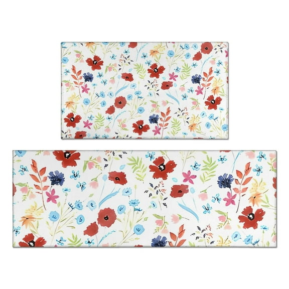 Pioneer Flower Floral Print Pattern Kitchen Rugs Sets Of 2,Anti Fatigue Kitchen Mat Rugs Non Slip Washable,Decorative Kitchen Floor Mats for Kitchen,Sink,Laundry,17"x30" 17"x47"