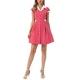 thumbnail image 2 of INSPIRE CHIC Women's Button Down Shirt Dress Notch Lapel Short Sleeve Belted Work Dresses L Watermelon Red, 2 of 5