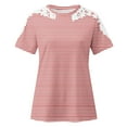 thumbnail image 4 of Blouses pour Femmes, Femmes Imprimé Manches Courtes Col Rond Pull Dentelle Hauts Chemises Blouse, 4 of 4
