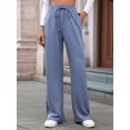 thumbnail image 6 of Womens Casual Wide Leg Loose Fall Drawstring Elastic High Waisted Athletic Joggers with Pockets Blue S, 6 of 8