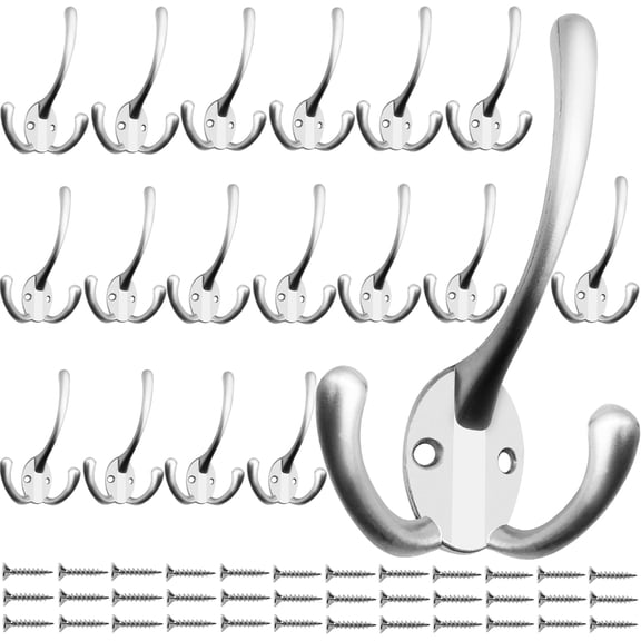 18 Pack Big Heavy Duty Three Prongs Coat Hooks Wall Mounted with 36 Screws Wall Hooks Retro Double Utility Rustic Hooks for Coat, Backpack, Towel, Robe