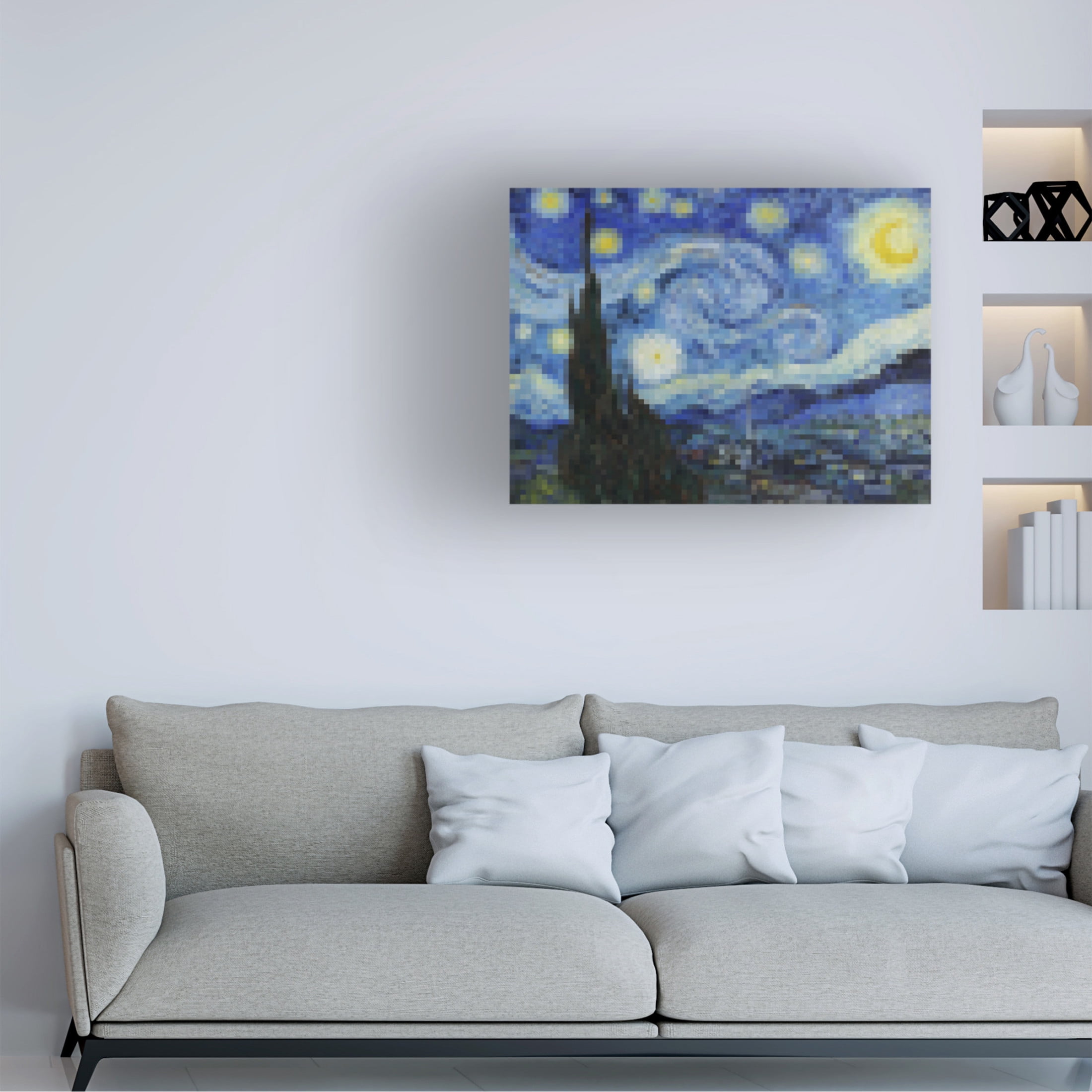 Trademark Fine Art Vincent Van Gogh  Pixelated Starry Night Canvas Wall Art