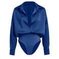 thumbnail image 4 of Women's Long Sleeve Collared Shirt Bodysuit Button Front Stretchy Slim Fit Tucked-in Design for Office Date Nigh Blue L, 4 of 8