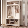 thumbnail image 1 of OMCHOM Hall Tree with Bench and Shoe Storage, 71" Farmhouse 4-in-1 Mudroom Storage Organizer with Coat Rack, 4 Shoe Cubbies, Storage Shelf for Entryway, Hallway, Living Room(White), 1 of 7
