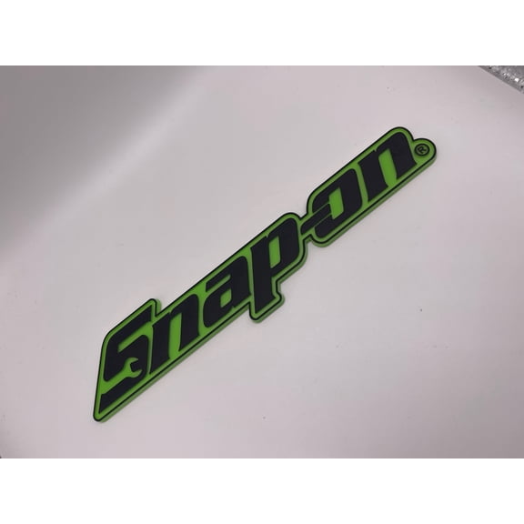 Snap On Tool Box Logo Emblem Badge Decal Matte Black with Green Plastic 8 Inch