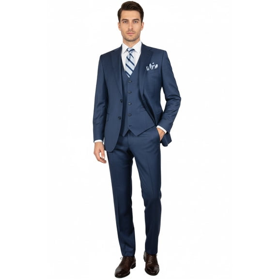 Men Suit BERLUSCONI Turkey 100% Italian Wool Super 180's 3pc Vested #Ber5 Navy