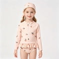 thumbnail image 4 of REDARER Girls Peach Print 2-Piece Rash Guard Set, Long Sleeve Ruffle Swimsuit with Swim Cap,12-24 Months, 4 of 4