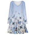 thumbnail image 3 of Blue Gradient Butterfly Long Sleeve Dresses For Women Vintage Elegant Party Dress Oversized V-neck Dress S-8XL, 3 of 7