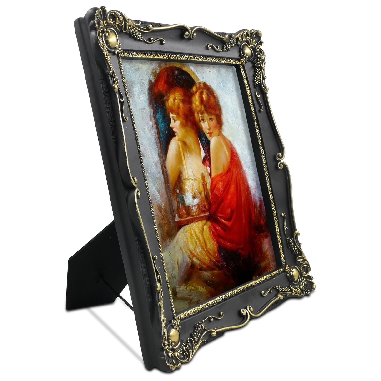 Black Picture Frames 8x10, Vintage Photo Frame with Floral Ornaments for Wall and Tabletop