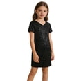 thumbnail image 2 of ZHOGXU Big Kids Girls Dress Short Sleeved V Neck Solid Color Sequins Comfortable Stylish Dresses For Stage Performance Black One Size, 2 of 4