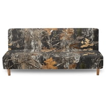 Xoenoiee Hunting Camo Pattern Armless Futon Cover Super Stretch Jacquard Futon Sofa Bed Slipcover with Non-Slip Elastic Bottom, Universal Sofa Mattress Covers Full Queen Size