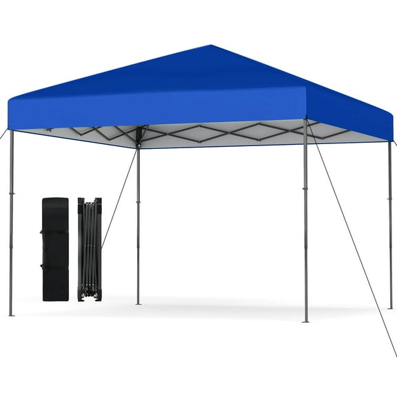 Costway 10 X 10 FT Pop up Canopy Tent with Portable Carrying Bag 8 Stakes 4 Wind Ropes Blue