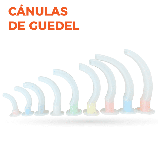 cánula de guedel hermed set de 9 piezas ayuda en asistencia respiratoria can01 Pack de nueve cánulas Guedel blancas en tamaños graduados, vista frontal alineada sobre fondo blanco, curvatura anatómica y bases coloreadas para identificación de talla, superficie lisa y material rígido visible; indicada para uso por personal médico en emergencias y entornos clínicos.