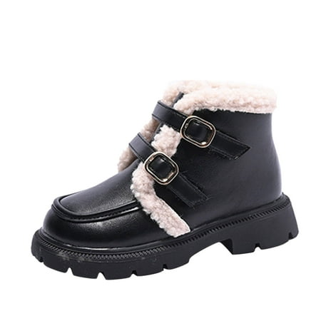 

EUMODR Toddler Size 8 Shoes Boys Girl Boots Size 13 Fashion Autumn And Winter Children Boots for Boys And Girls Flat Soles Thick Soles Non Slip Buckles High Top Plush Warm Solid Color Casual