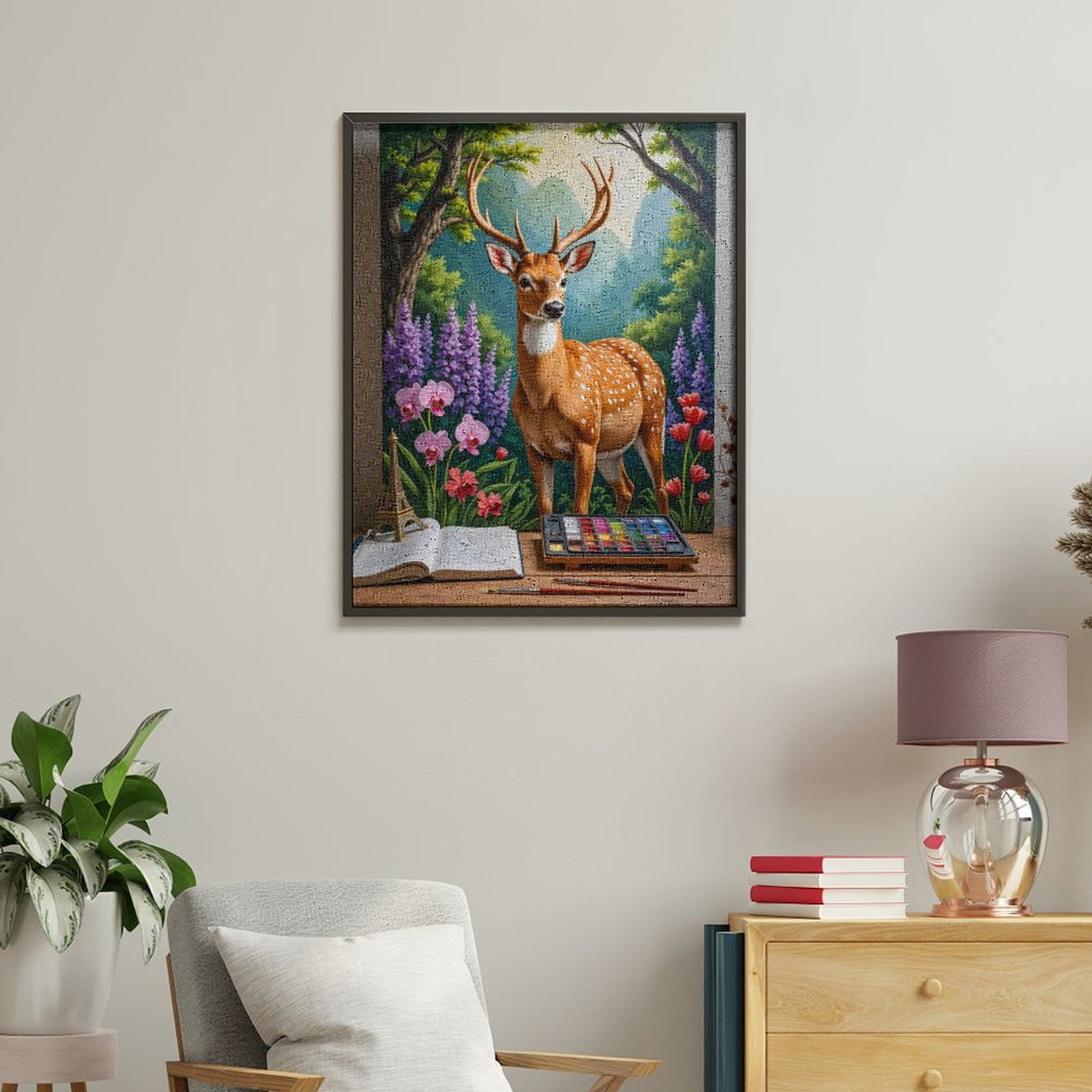 Paint By Numbers Kit for Adults Beginner - Deer In Floral Forest Painting Art DIY Canvas Painting Kits for Adults, Frameless Paint By Number for Adults for Home Wall Decor 16x20 Inch