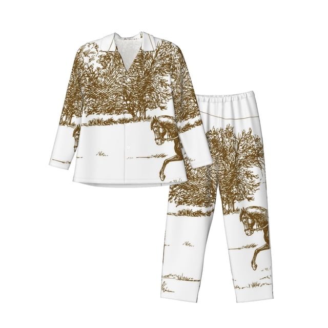Fotbe Horse Rider In Field Pijama de Hombre con Estampado de Manga Larga, Conjunto de 2 Piezas, Ropa de Dormir Suave y Cómoda con Bolsillos-XX-Large