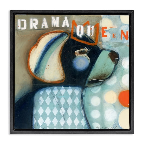 Stupell Industries Eclectic Drama Queen Dog Humor Black Floating Frame Canvas Art, 18 x 18, by Stacy Milrany