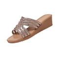thumbnail image 2 of Womens Slip On Sandals Backless Low Wedge Open Toe Mules Summer Fashion Beach Slides Gold 6, 2 of 5