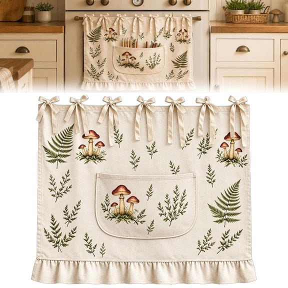 Farmhouse Oven Skirt Curtain with Pockets, Ruffled Storage Organizer, Tie On Appliance Cover for Stove Washer Dishwasher(RL)