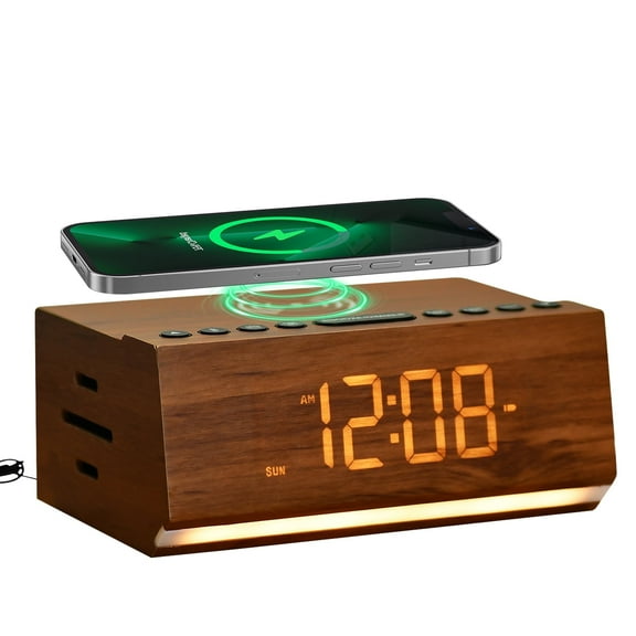 Party Atmosphere Assistant Wood Grain Display Bluetooth Speaker – FM Radio & Bluetooth Alarm Clock, Wireless Phone & USB Charging, Built-in Power System for Long Use During Outages