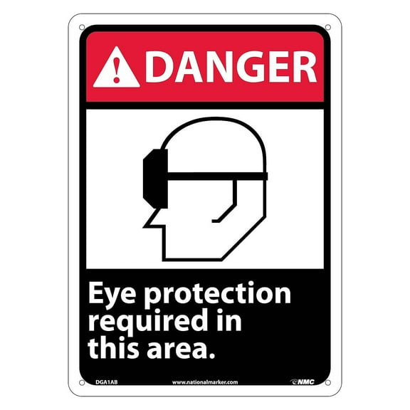 National Marker Danger Signs; Eye Protection Required In This Area (W/Graphic) 14X10 .040 Aluminum
