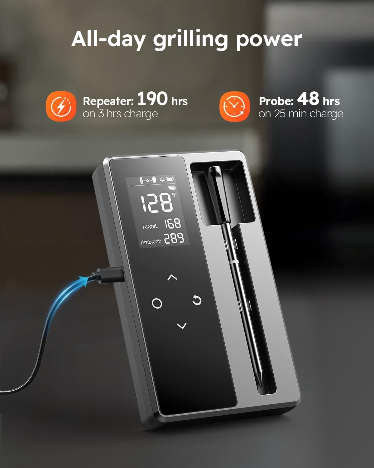 Wireless Meat Thermometer with Ultra- Probe, Digital Food Thermometer 0.5S  Read, 600FT  Range Real- Monitoring &  Alerts for BBQ, Grill, Smoker, Oven,  Fryer