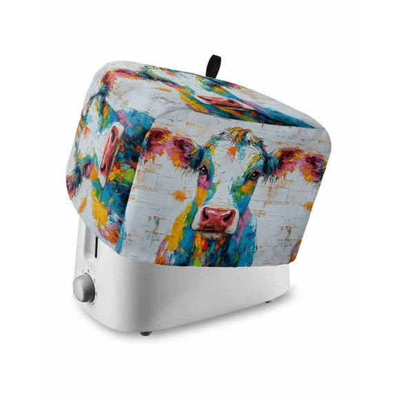 Fsddascl Colorful Cow Small Toaster Cover 2 Slice, Kitchen Appliance Covers, Farmhouse Oil Abstract Painting Animals Toaster Oven Cover with Loop, Bread Machine Cover Polyester Dust Cover Protection