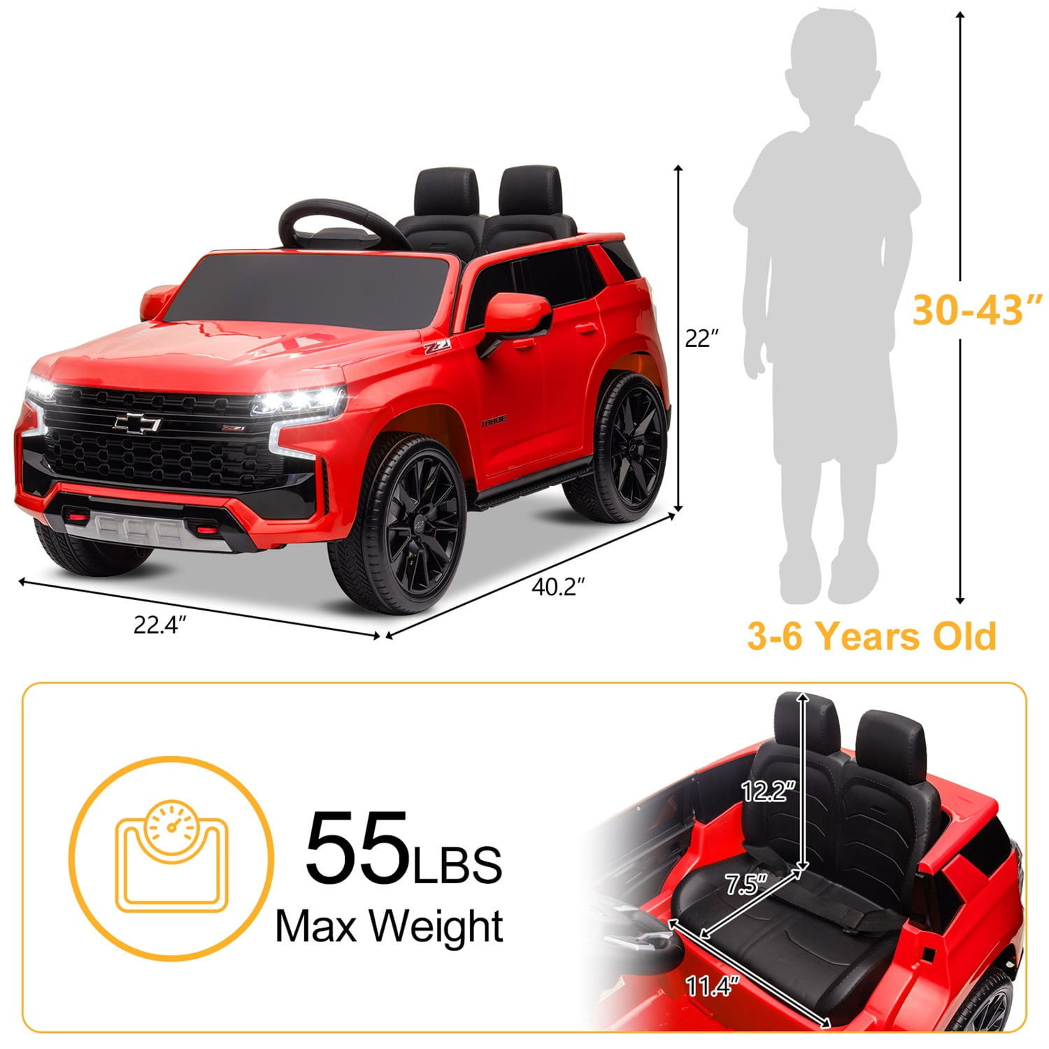 CIPACHO Licensed Chevrolet 12V Ride On, Electric Kids Car Toys with 2.4G Remote Control Dual Drive SUV, Red CIPACHO Licensed Chevrolet 12V Ride On, Electric Kids Car Toys with 2.4G Remote Control Dual Drive SUV, Red