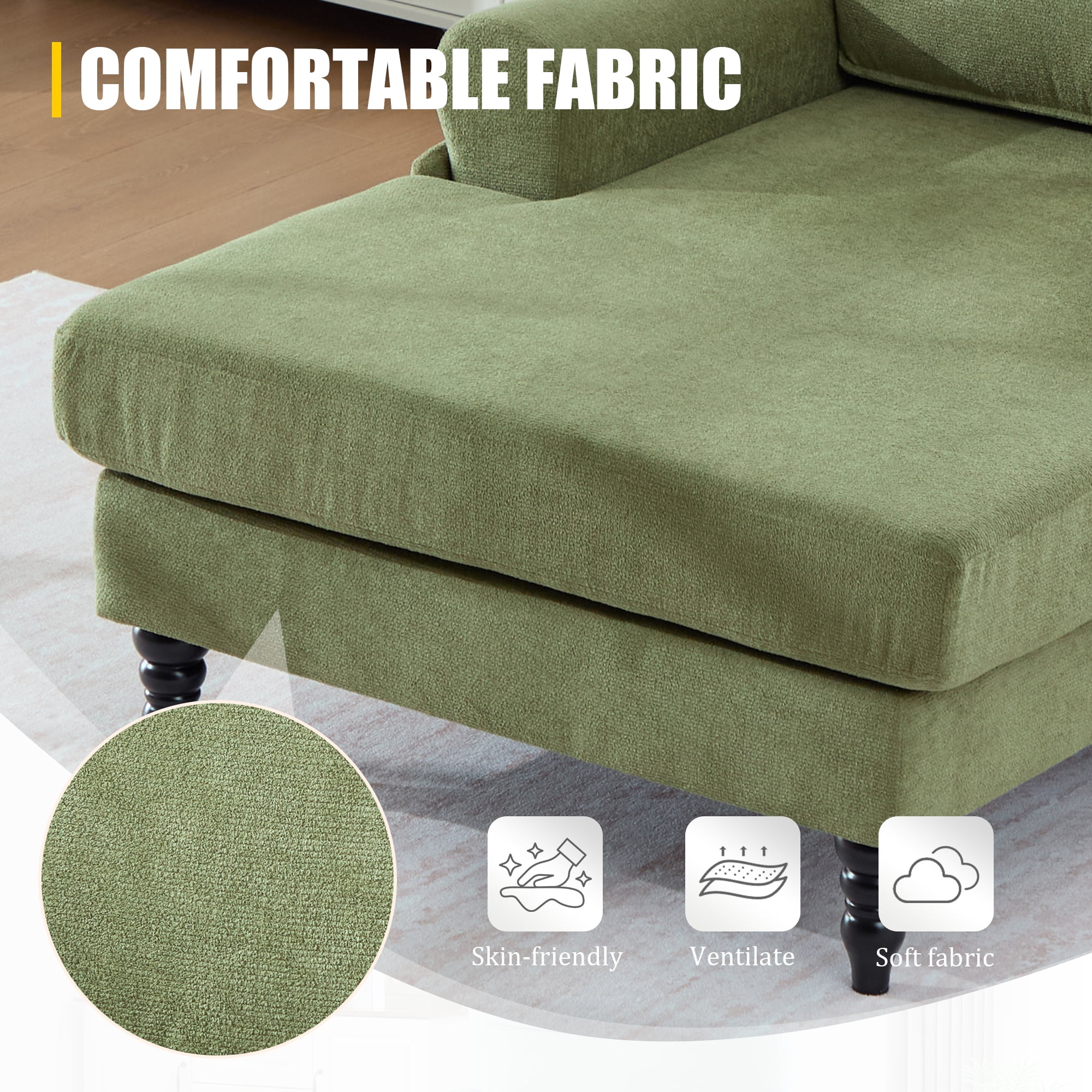 MOONMISS Chenille Upholstered Wood Frame Recliner Single Sofa with Comfortable Backrest and Armrests-Olive Green
