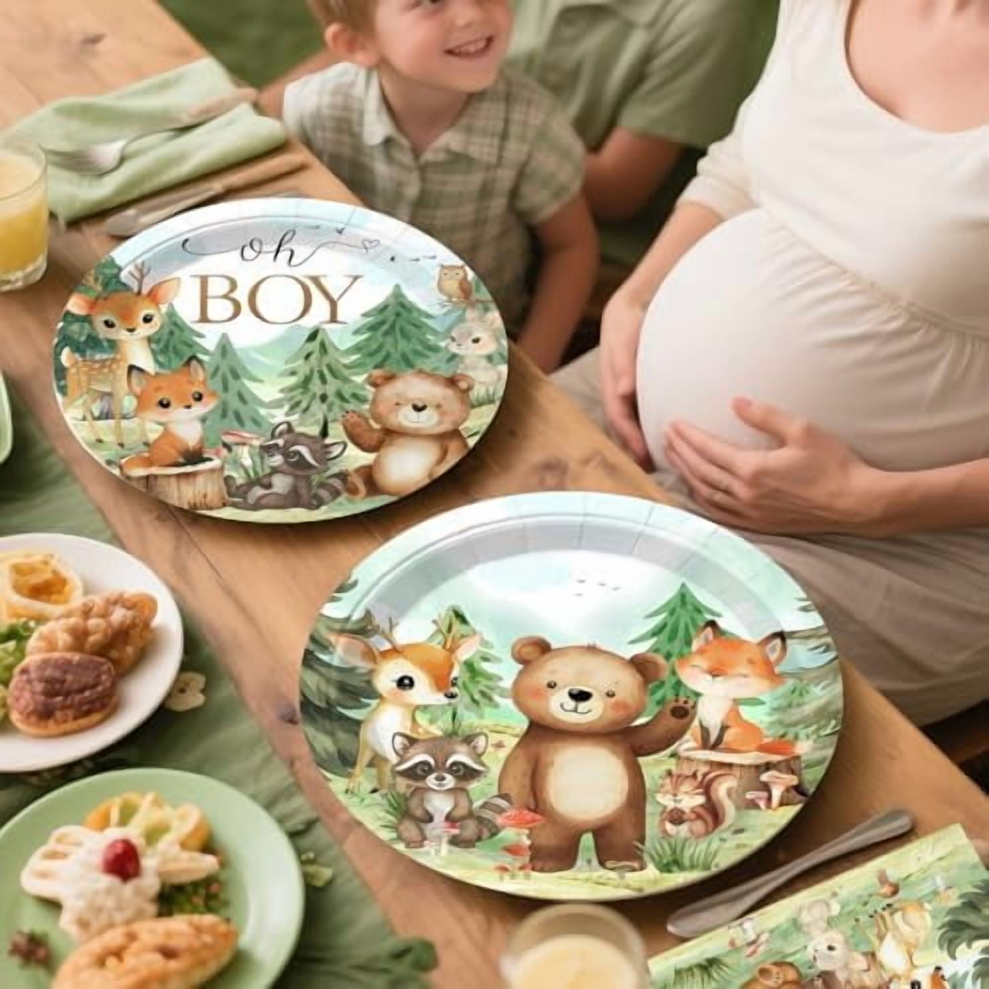 254Pcs Woodland Baby Shower Decorations, All-in-one Baby Boy Woodland Forest Animals Party Set with Plates, 2 Tablecloths, Cupcake Stand Woodland Theme Baby Shower Decorations$$