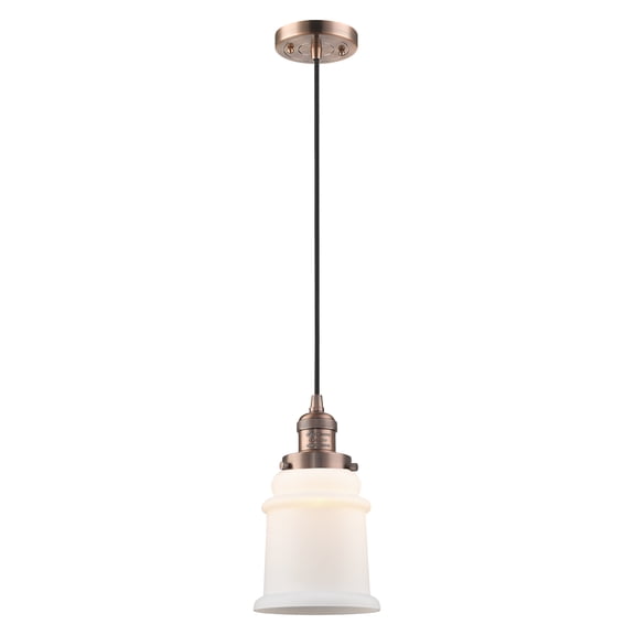 Innovations Lighting 201C-AC-G181-LED Canton-3.5W 1 LED Mini Pendant in Industrial Style-6.5 Inches Wide by 10 Inches High   Antique Copper Finish with Matte White Glass